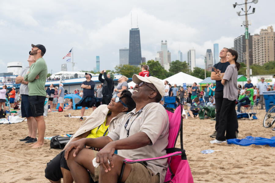 Chicago Air and Water Show spectators at North Avenue Beach in Chicago