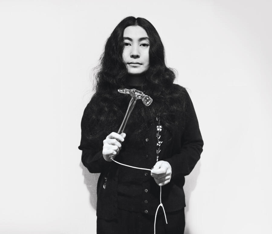 Yoko Ono with Glass Hammer, 1967, from Half-A-Wind Show, Lisson Gallery, London, UK, 1967. Artwork © Yoko Ono. Photo © Clay Perry.